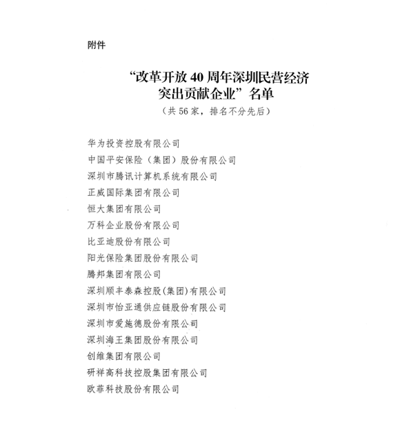 喜讯，亚游集团ag8供应链荣获“改革开放40周年深圳民营经济突出贡献企业”称号  